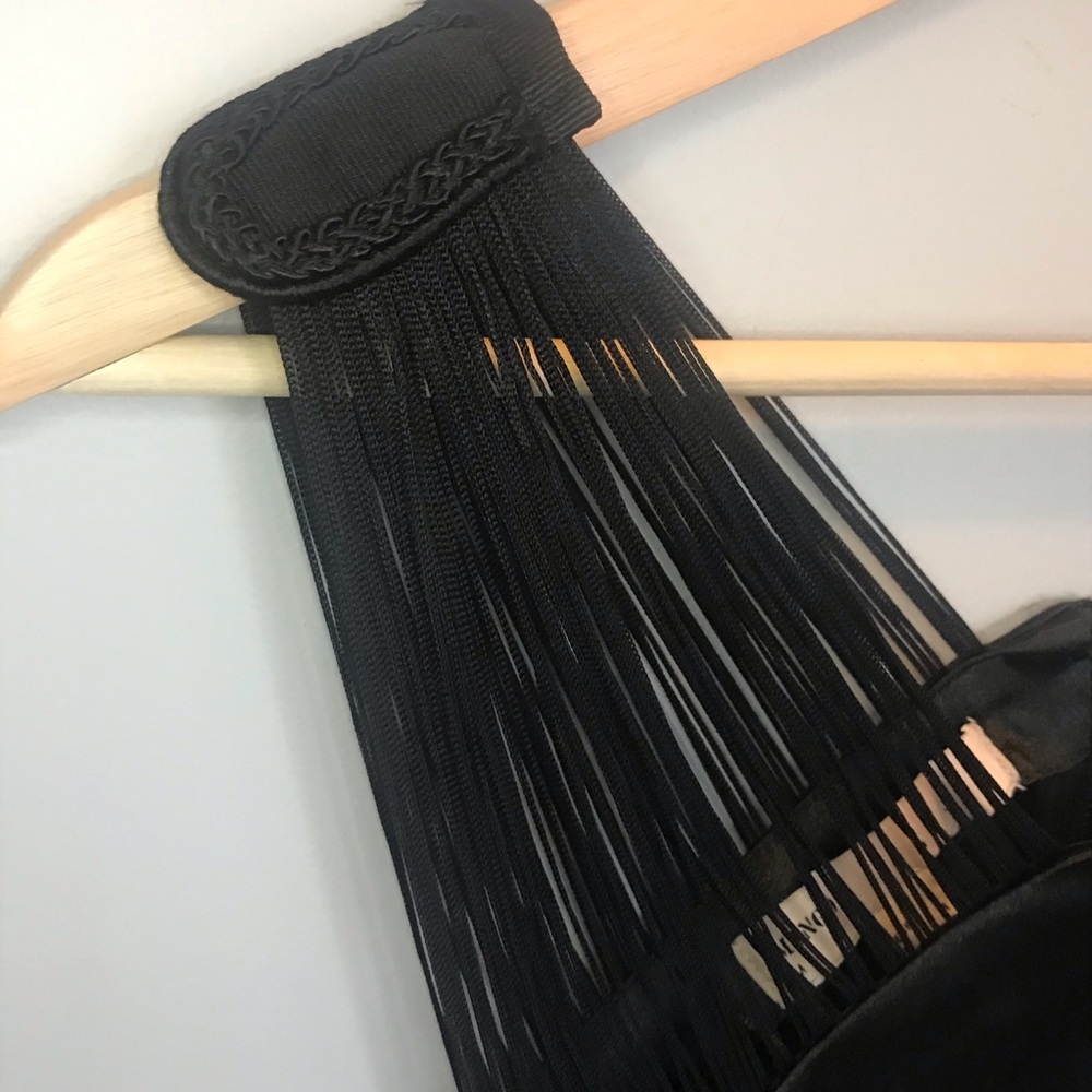Mango moments faux silk and fringe black dress